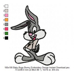 100x100 Baby Bugs Bunny Embroidery Design Instant Download
